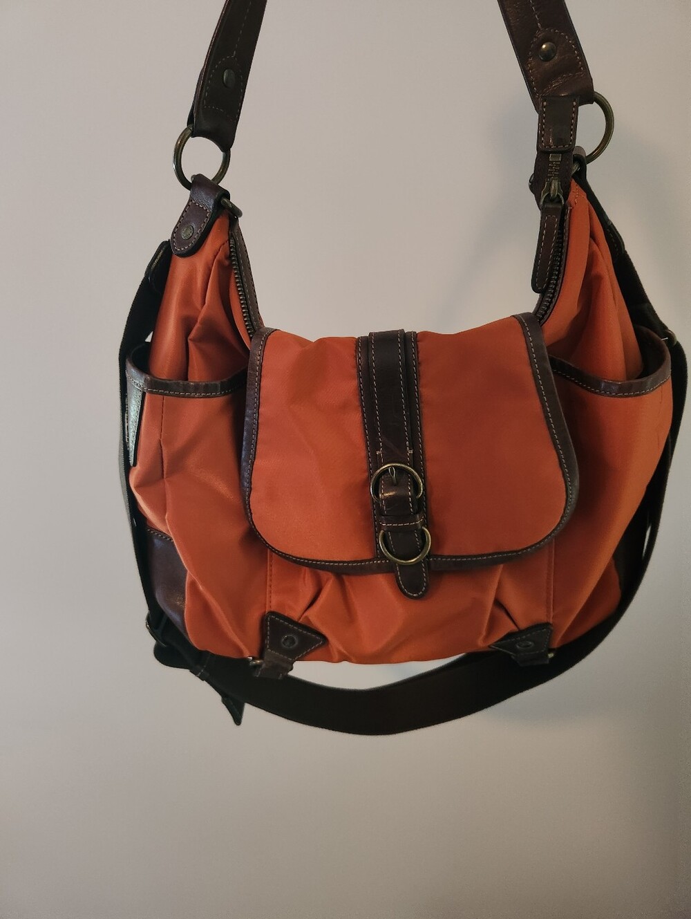 Authentic Burberry Orange and Brown Shoulder Hobo Bag